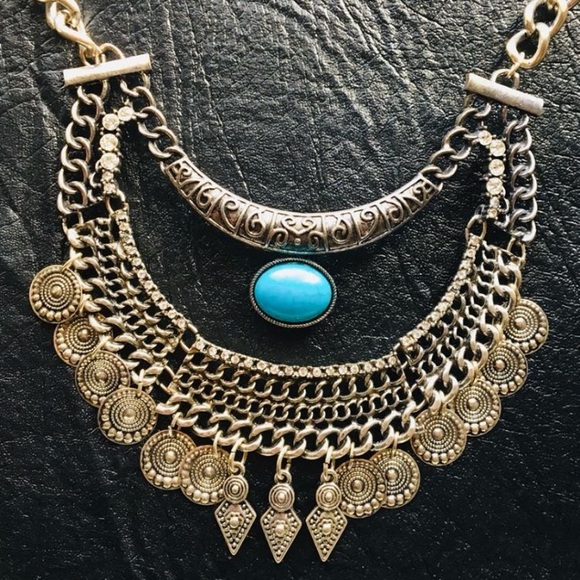 Jewelry - Silver Tone Boho Turquoise Dangle Necklace